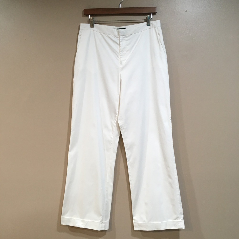 Lauren Ralph Lauren Wide Leg Pants Womens 10 White Coastal Resort Classic Lined